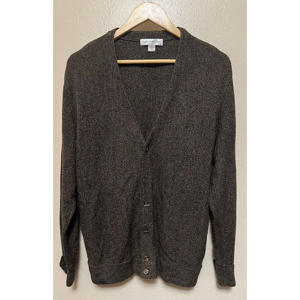 Cypress Links Golf Wear Brown Cardigan Button Front Sweater Men's Size L Grandpa